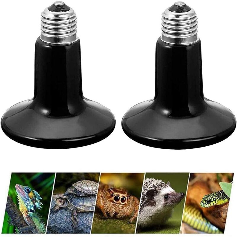 Lampes Chauffantes 2PCS Lampe Reptiles Lampe Tortue Terrestre Chauffante E27 Animaux Ampoule Infrarouge Chauffage en Céramique pour Reptiles et