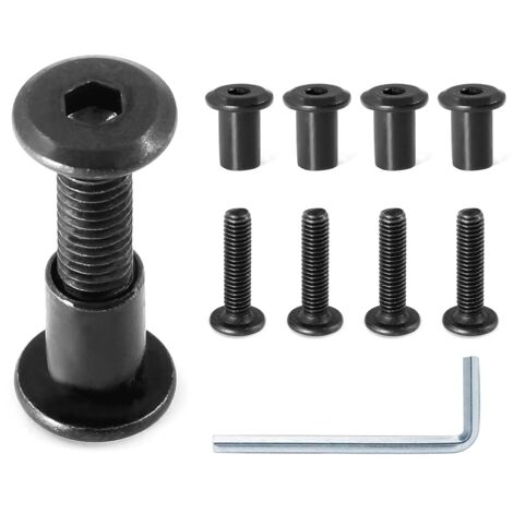Laoa – Lot de 10 boulons à tête hexagonale M6 x 25 mm – Acier au carbone noir – Avec clé Allen – Vis de fixation pour meubles