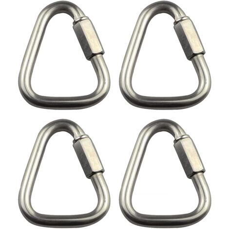 LAOA Lot de 4 chaînes à maillons triangulaires de 10 mm en acier inoxydable pour escalade, mousqueton d'escalade à connexion rapide, mousqueton à ressort, boucle de porte à vis
