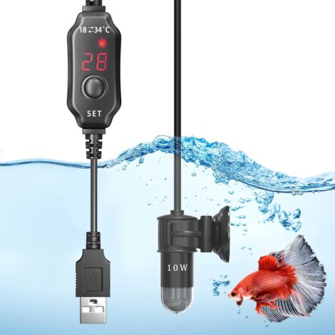 LAOA Mini Chauffage Aquarium USB 10W 5V, Chauffage D’Aquarium 18-34 degrés Celsius Température Réglable 10W USB 3L avec Affichage de la Température pour Mini Aquarium