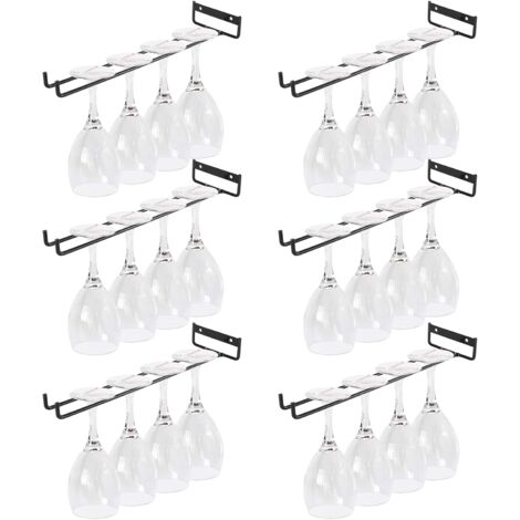 Laoa – Porte-verres suspendu 6 pièces – Support en acier au carbone noir 30 cm – Pour 6 verres à pied sous armoire – Rangement élégant cuisine/bar