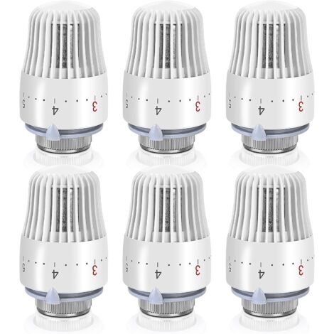 LAOA Robinet Thermostatique Radiateur: 6 Pièces Tête Thermostatique Radiateur, Thermostat Radiateur, Thermostat M30 X 1,5, Blanche