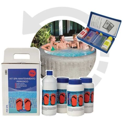 Lapi Kit SPA di Avviamento e Mantenimento Periodico - (kit con 4 prodotti) Ossigeno Granulare, Bromo in Pastiglie, Correttore PH- Meno, Simply Blu - Confezione Da 1 Kit