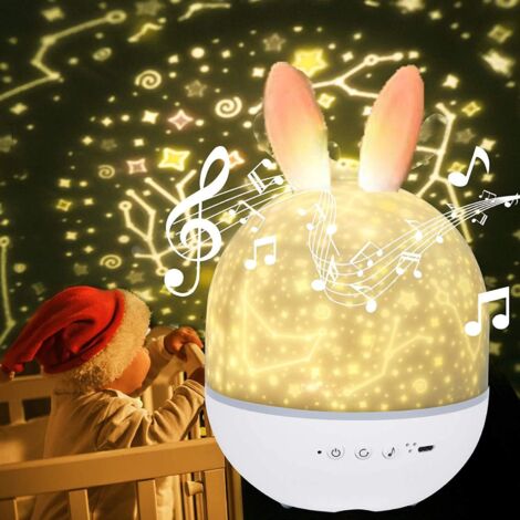 Lapin ciel étoilé projecteur enfants lampe,LED Halloween projecteur musique veilleuse bébé sommeil lumière enfant aide au sommeil lumière avec 6 films de projection