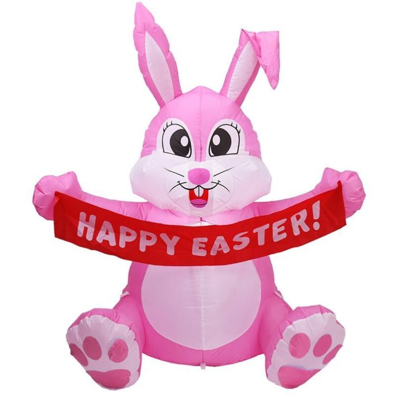 Lapin de Pâses gonflable 1,5 m avec éclairage LED pour jardin, pelouse ou décoration de fête extérieure