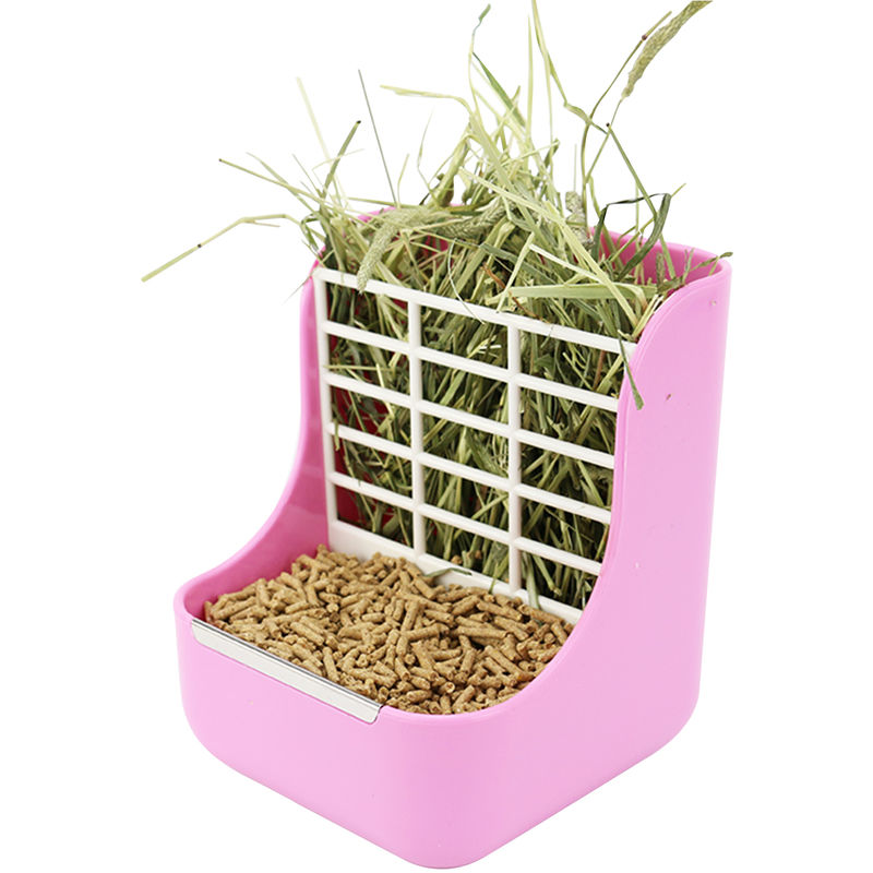 Lapin Feeder Feeder Foin Animaux Cage Fixe Bol Alimentaire Pour Cobaye Chinchilla Autres Petits Animaux, Rose