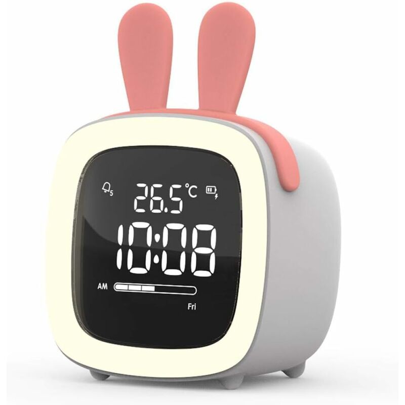 Csparkv - Lapin Gris Mignon Dessin animé Enfants étudiants avec Petit réveil Intelligent Horloge personnalisée Recharge Horloge électronique muet