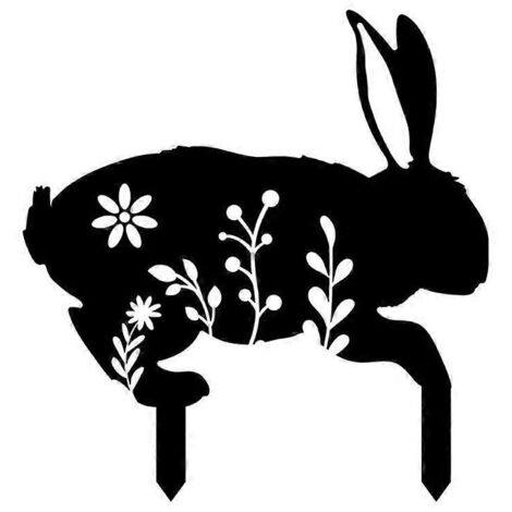 Lapin Noir Silhouette Piquet Décoratif Jardin Patio Statue Extérieur Motifs Floraux Découpés Style B