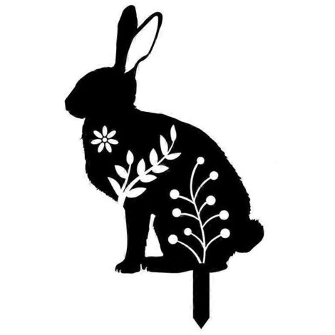 Lapin Noir Silhouette Piquet Décoratif Jardin Pelouse Patio Statue Découpe Florale Style D