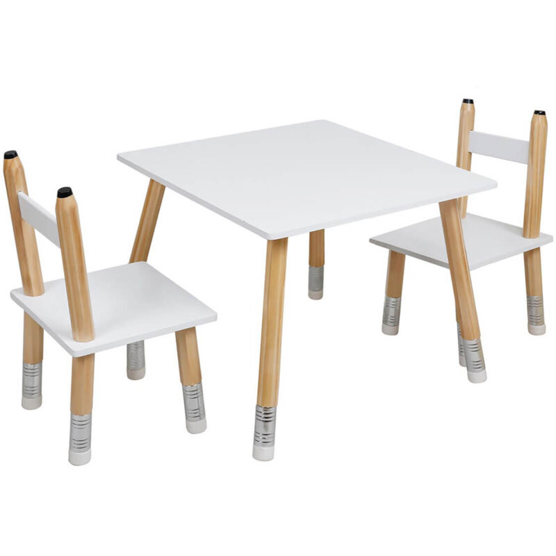 lapis - ensemble table et 2 chaises enfant base crayons - blanc