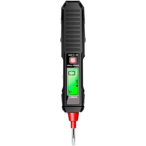 Lápiz comprobador de inducción inteligente VD807, voltaje CA 12-300V, sensor NCV, detector de cables 50/60, herramienta profesional para electricistas (VD807 Negro)