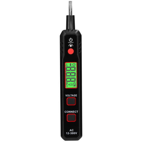 Lápiz comprobador eléctrico LCD, comprobador de voltaje AC12-300V, detector de fase/neutro, localizador de rotura de cables, linterna, alarma sonora.