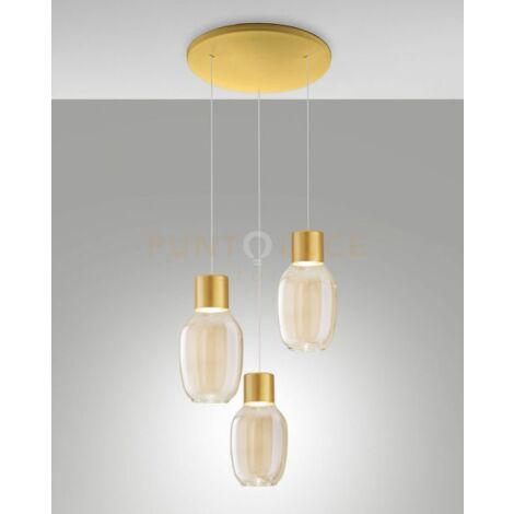LAPO LAMPADA A SOSPENSIONE COGNAC 3 LUCI TONDA A LED 3000K - 36W - 3900 lm DIMMERABILE