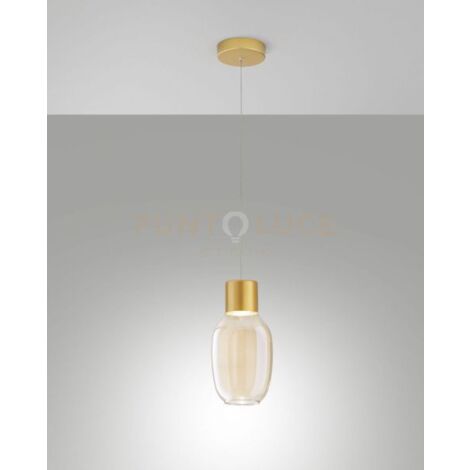 LAPO SOSPENSIONE 1 LUCE COGNAC A LED 3000K - 12W - 1300 lm DIMMERABILE IN METALLO E VETRO