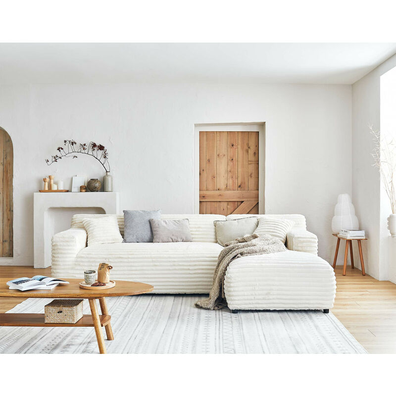 Lisa Design - Laponie - canapé d'angle droit - 4 places - en fausse fourrure côtelée - beige