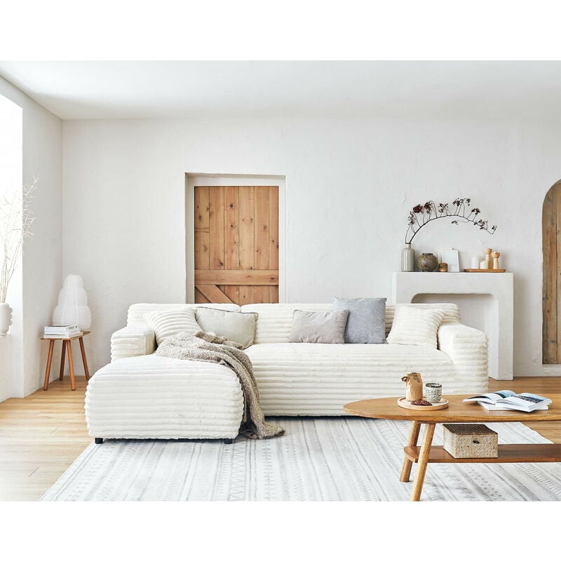 Lisa Design - Laponie - canapé d'angle gauche - 4 places - en fausse fourrure côtelée - beige