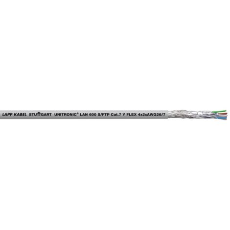 Lapp 10 Meter 2170144 UNITRONIC LAN 600 S/FTP CAT7 Y FLEX 4x2x26 AWG Ethernet IP 7-drähtig I 600 MHz I LABS-frei I LAN-Kabel I Verlege-Kabel I Netzwerkkabel I Profinet Leitung I Datenkabel grau