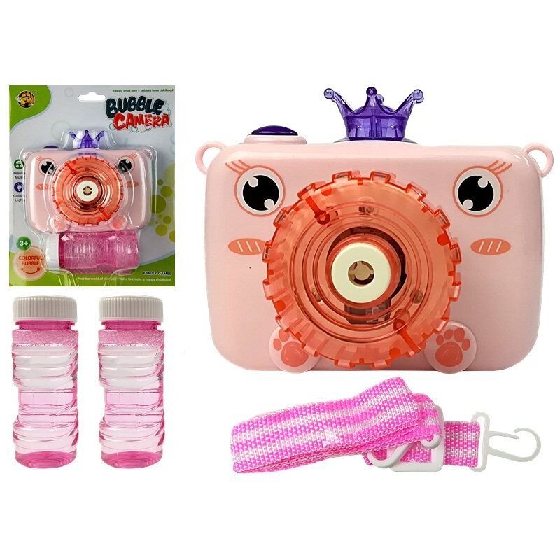 L'appareil photo souffle des bulles de savon avec des piles roses