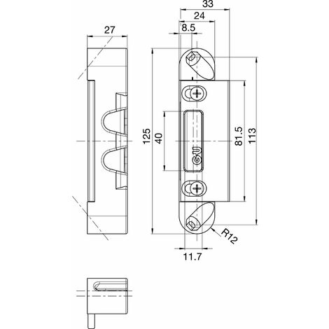 Lappenschließplatte für Secury zum Einfräsen, 125 x 24 x 27 mm, verstellbar