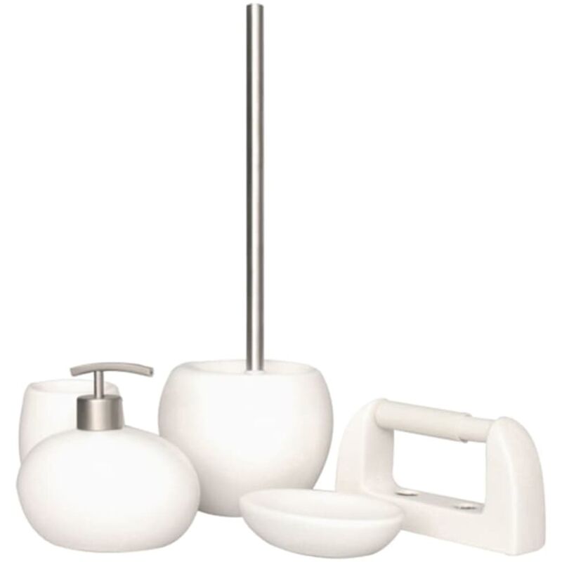 

Set de accesorios de baño forma piedra 5 piezas cerámica blanca - Blanco - L'aqua