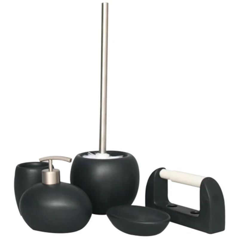

Set de accesorios de baño forma piedra 5 piezas cerámica negro - Negro - L'aqua