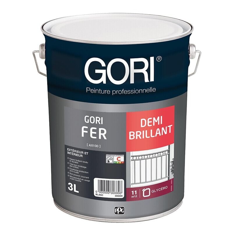 Gori - Laque antirouille et décoration glycéro demi-brillante fer pastel, blanc crème 9001, bidon de 1 litre