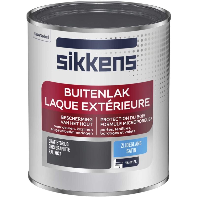 Sikkens - Peinture Laque Extérieure Bois et Fer - Finition tendue, sous-couche intégrée, facile à appliquer - Satin Gris Graphite 0,75 l