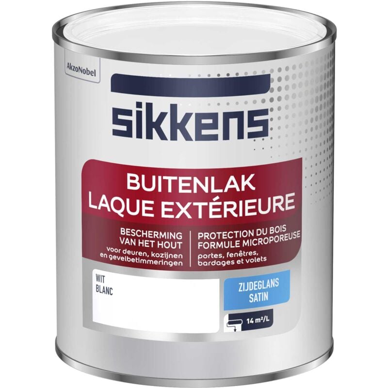 Sikkens - Peinture Laque Extérieure Bois et Fer - Finition tendue, sous-couche intégrée, facile à appliquer - Satin Blanc 0,75 l