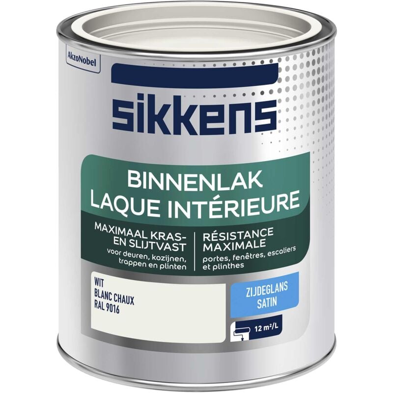 Sikkens - Peinture Laque Intérieure Bois et Fer - Résistance maximale aux taches et rayures - Satin Blanc Chaux 0,75 l