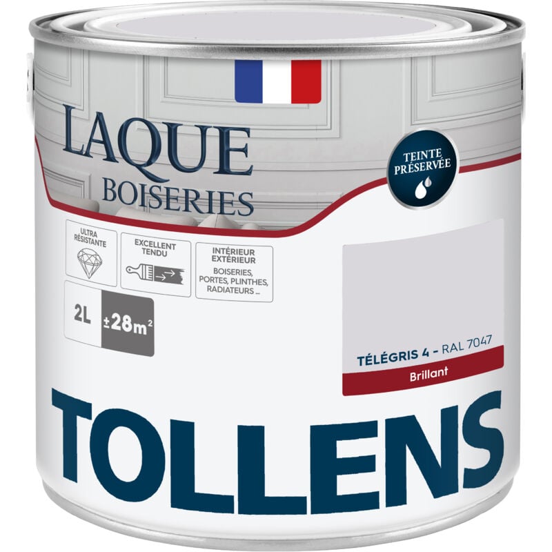 Peinture Laque - Ultra Résistante aux lessivages Tollens Multisupport boiseries, murs, meubles - Brillant - Télégris 4 - 2L = 28m2