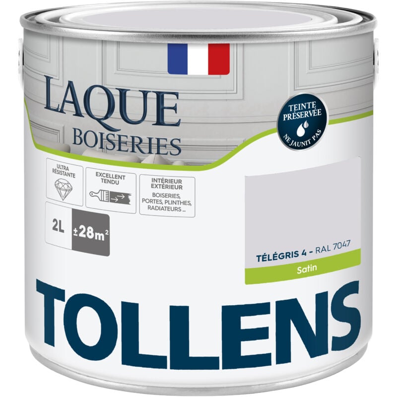 Peinture Laque - Ultra Résistante aux lessivages Tollens Multisupport boiseries, murs, meubles - Satin - Noir - Télégris 4 - 2L = 24m2