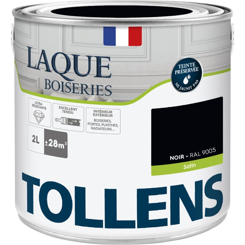 Peinture Laque - Ultra Résistante aux lessivages Tollens Multisupport boiseries, murs, meubles - Satin - Noir - 2L = 28m2