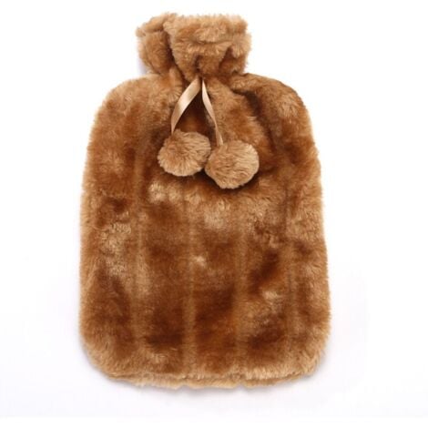 Lar Hot Bottle Borsa per l'acqua calda marrone da 2 litri con rivestimento in pelliccia sintetica