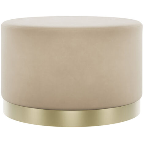 Lara Large Pouffe - Velvet/Metal - L60.5 x W60.5 x H35.5 cm - Beige/Gold Brushed