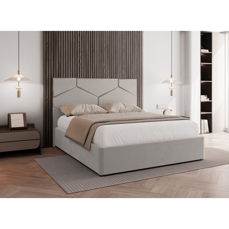 Deco In Paris - lara - Lit coffre avec tête de lit design en velours taupe lara 180 x 200 cm