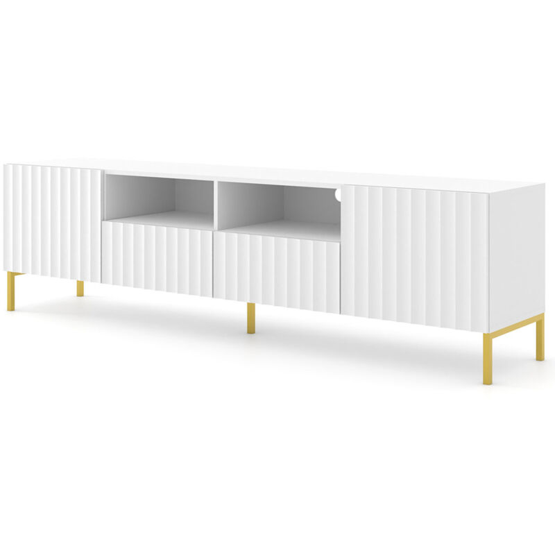 Bestmobilier - Lara - meuble tv - pieds dorés - 2 tiroirs - 200 cm - blanc