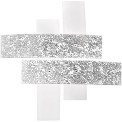 LARA P/M - APPLIQUE A PARETE  IN METALLO E VETRO BIANCO FOGLIA ARGENTO 2 LUCI ATTACCO E27 70X70CM