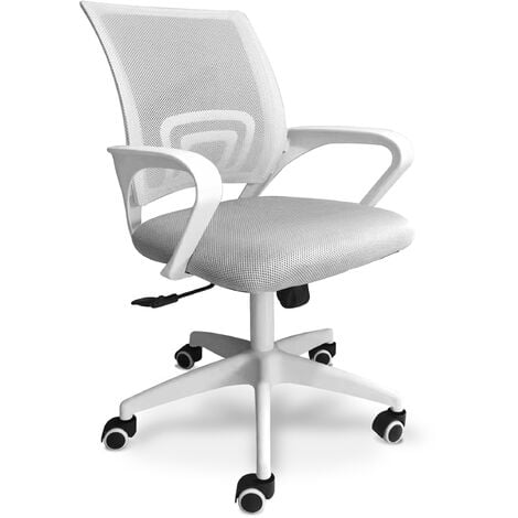 FRANKYSTAR Lara - Silla de oficina ergonómica, altura ajustable ruedas giratorias - color blanco y gris