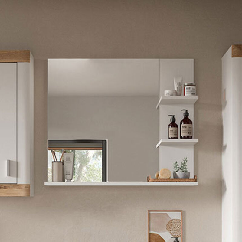 Ebuy24 - Miroir de salle de bain 2 étagères décor blanc - larry