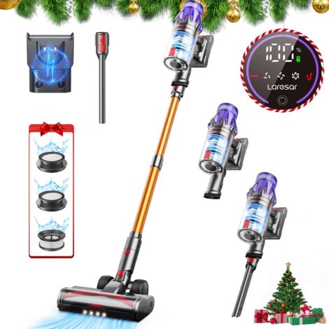 Laresar Akku-Staubsauger, 50KPa/500W,60 Minuten Staubsauger Kabellos, 1,5 Liter Fassungsvermögen, mit Touchscreen für Tierhaare/Teppiche/Hartböden