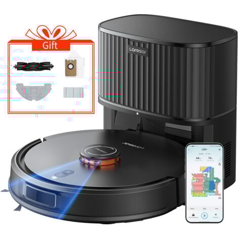 Laresar Aspirateur Robot Laveur, 5000Pa 3 en 1 Robot Aspirateur avec Vidage Automatique, Navigation Lidar, Automnomie 200 Min,Connecté APP/Alexa