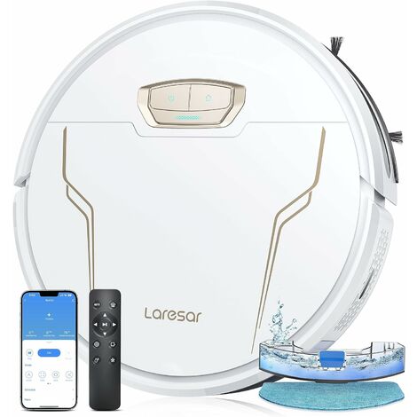 Laresar Robot Aspirador, 4000Pa Aspirador Robot, Carga automática, 150 Minutos de batería de Larga duración, App o Mando a Distancia, Compatible con Alexa, para Pelo de Mascotas