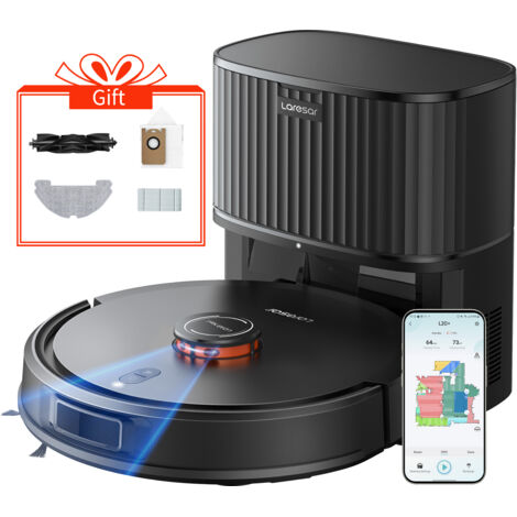 Laresar Robot Aspirapolvere, 5000Pa, 3 in 1Robot Aspirapolvere Lavapavimenti con Stazione Autopulente, Navigazione Lidar, Controllo APP/Alexa, Ideale per Peli di Animali, Tappeti e Pavimenti Duri