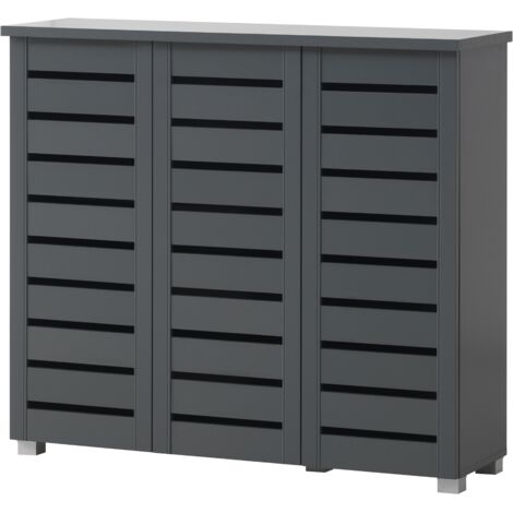 Large 3 Door Shoe Cabinet Storage Unit Multiple Dark Grey