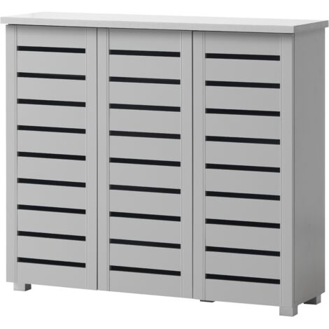 Large 3 Door Shoe Cabinet Storage Unit Multiple Light Grey
