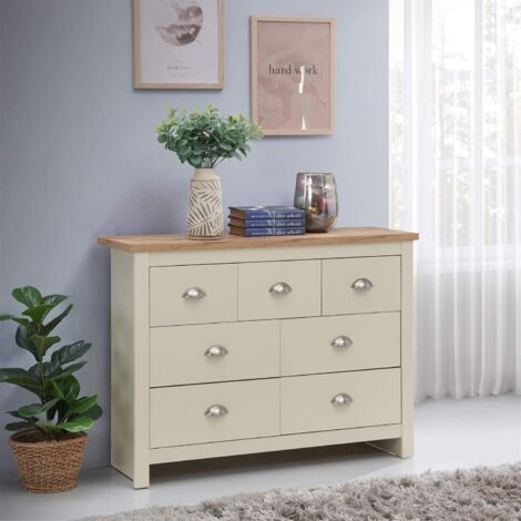 Large 7 Drawer Chest Cream Bedroom Storage Unit Oak Top