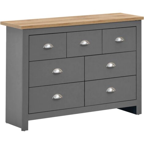 Large 7 Drawer Chest Grey Bedroom Storage Unit Oak Top