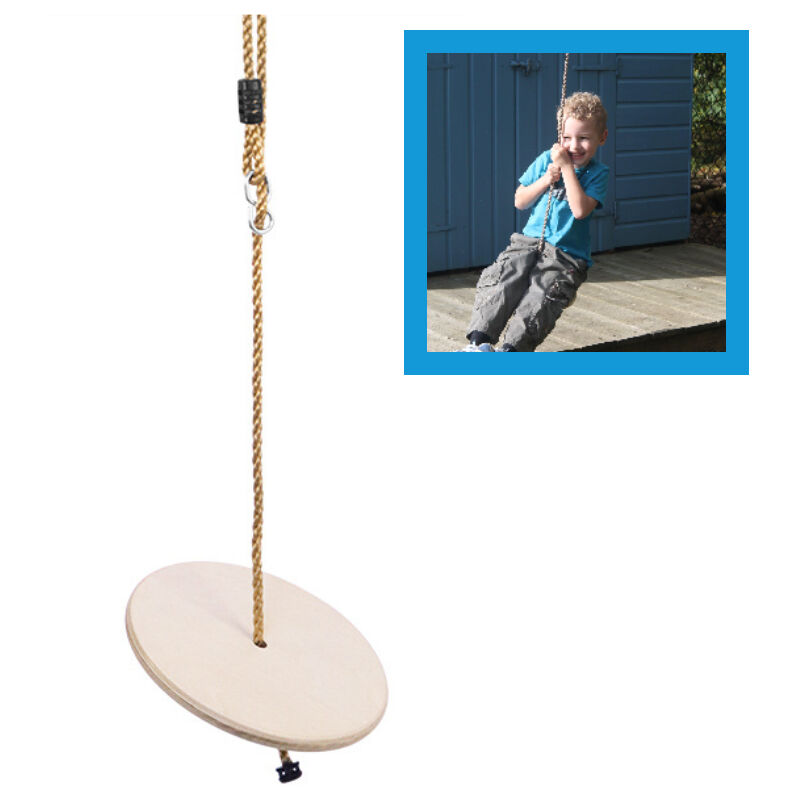 Large Balançoire à Disque en Bois Siège Rond avec Corde Réglable pour Enfants