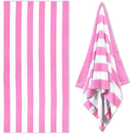 Large beach towel - 90 x 180 cm microfiber pool towel, pink striped quick-drying hut swim towel
