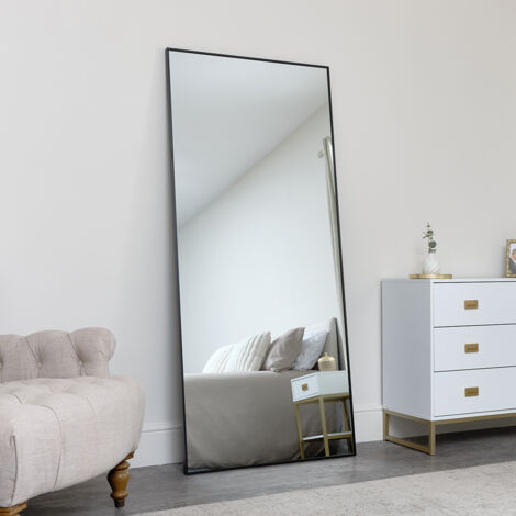 MELODYMAISON Large Black Thin Framed Leaner Mirror 80cm x 180cm